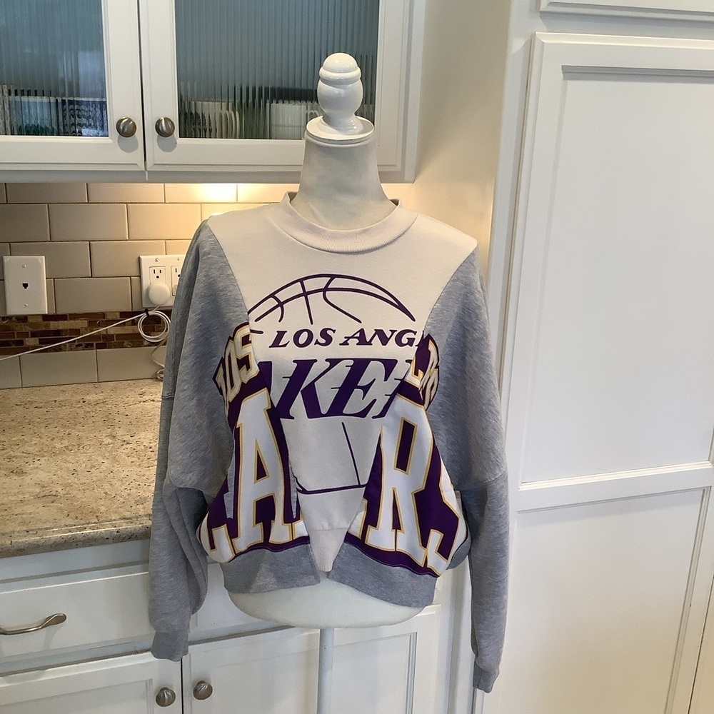 Los Angeles Lakers Gray White Pullover Splice Sweatshirt Size Medium